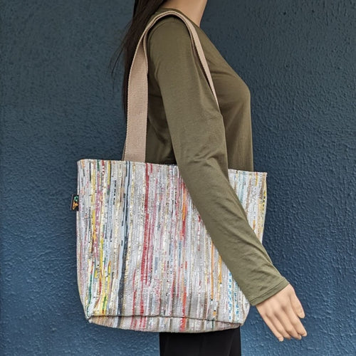 Multicolored Shimmery Waste Plastic Wrappers Upcycled Handwoven Shopper Tote (ST0424-012)
