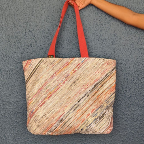 Multicolored Waste Plastic Wrappers Upcycled Handwoven Beach Bag (BB0424-011)