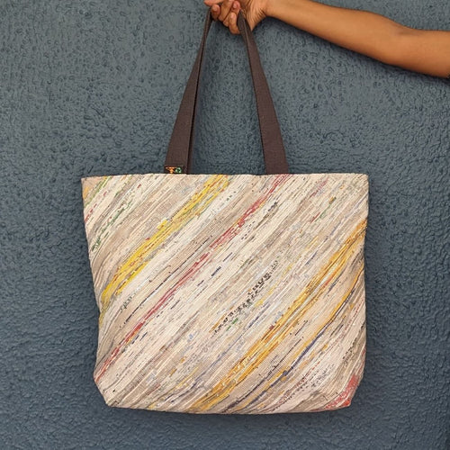 Multicolored Waste Plastic Wrappers Upcycled Handwoven Beach Bag (BB0424-013)