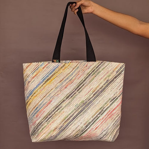 Multicolored Waste Plastic Wrappers Upcycled Handwoven Beach Bag (BB0424-028) PS_W