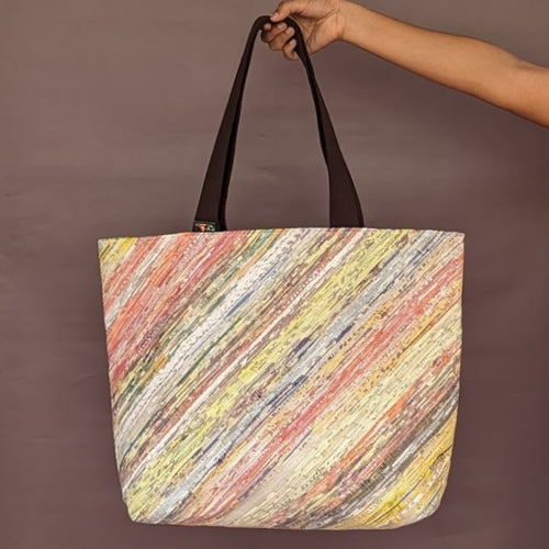 Multicolored Waste Plastic Wrappers Upcycled Handwoven Beach Bag (BB0424-029) PS_W