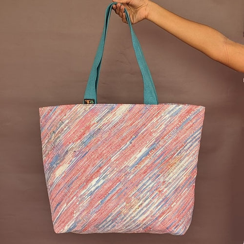 Multicolored Waste Plastic Wrappers Upcycled Handwoven Beach Bag (BB0424-034) PS_W