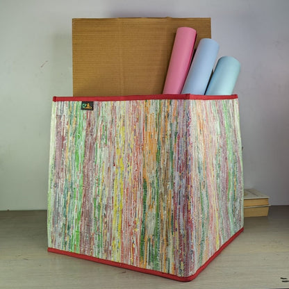 Multicolored Waste Plastic Wrappers Upcycled Handwoven Collapsible Storage Basket Big (CSBB0424-016) PS_W