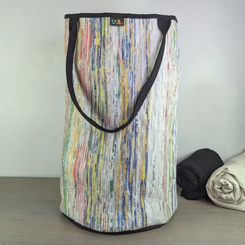 Multicolored Waste Plastic Wrappers Upcycled Handwoven Laundry Bag (LBG0424-011)