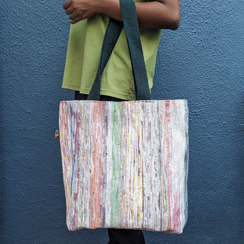 Multicolored Waste Plastic Wrappers Upcycled Handwoven Shop N Go (SNG0424-010)