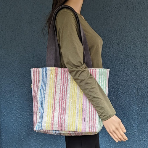 Multicolored Waste Plastic Wrappers Upcycled Handwoven Shopper Tote (ST0424-011)