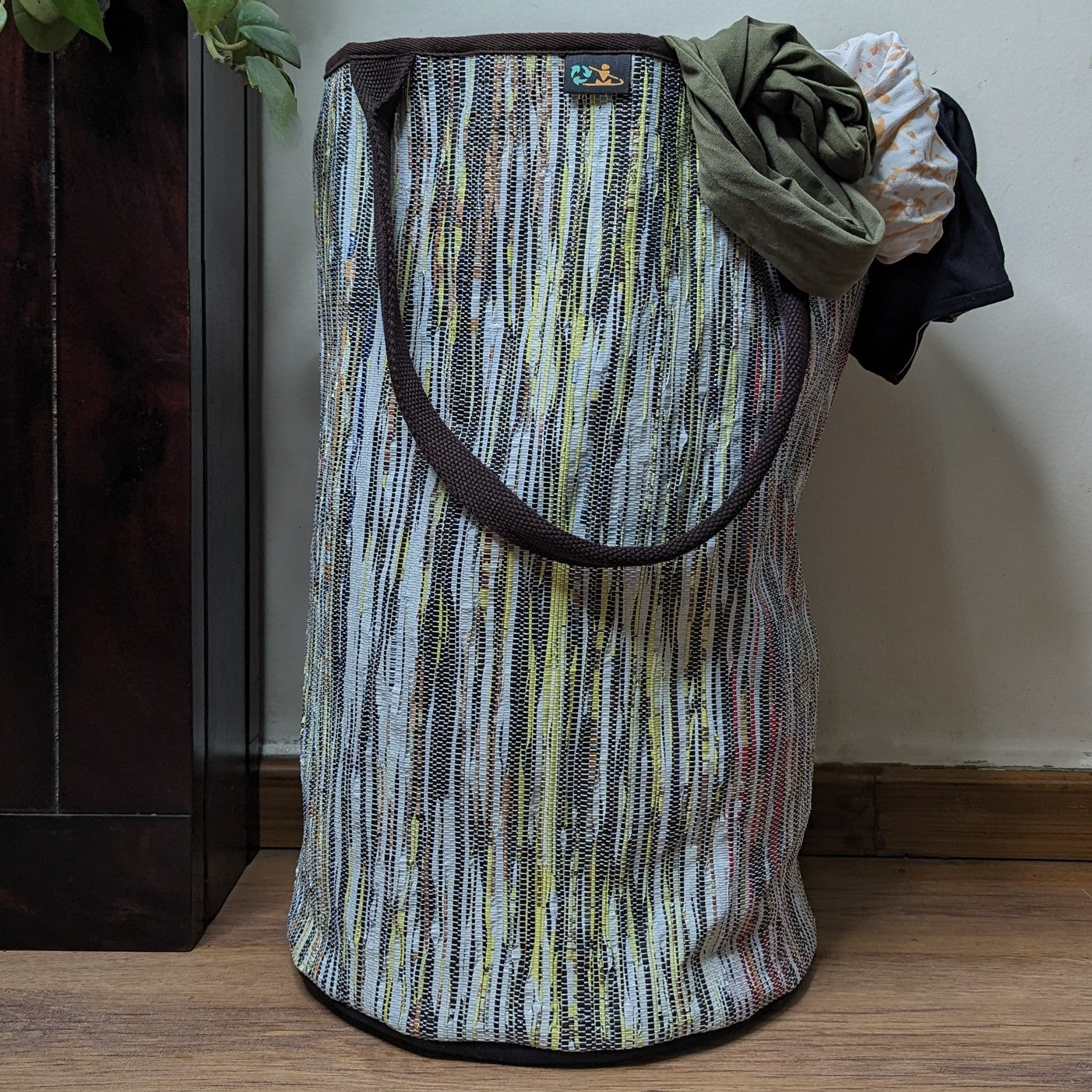 Multicolored Amazon Wrappers Upcycled Handwoven Laundry Bag (LBG0824-001) PS_W