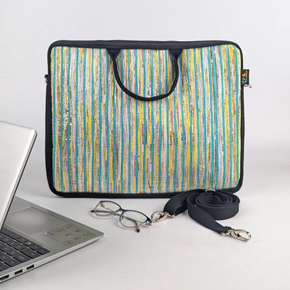Multicolored Shimmery Striped Handwoven Laptop Sleeve 16 inch (LSB160225-009) PS_W