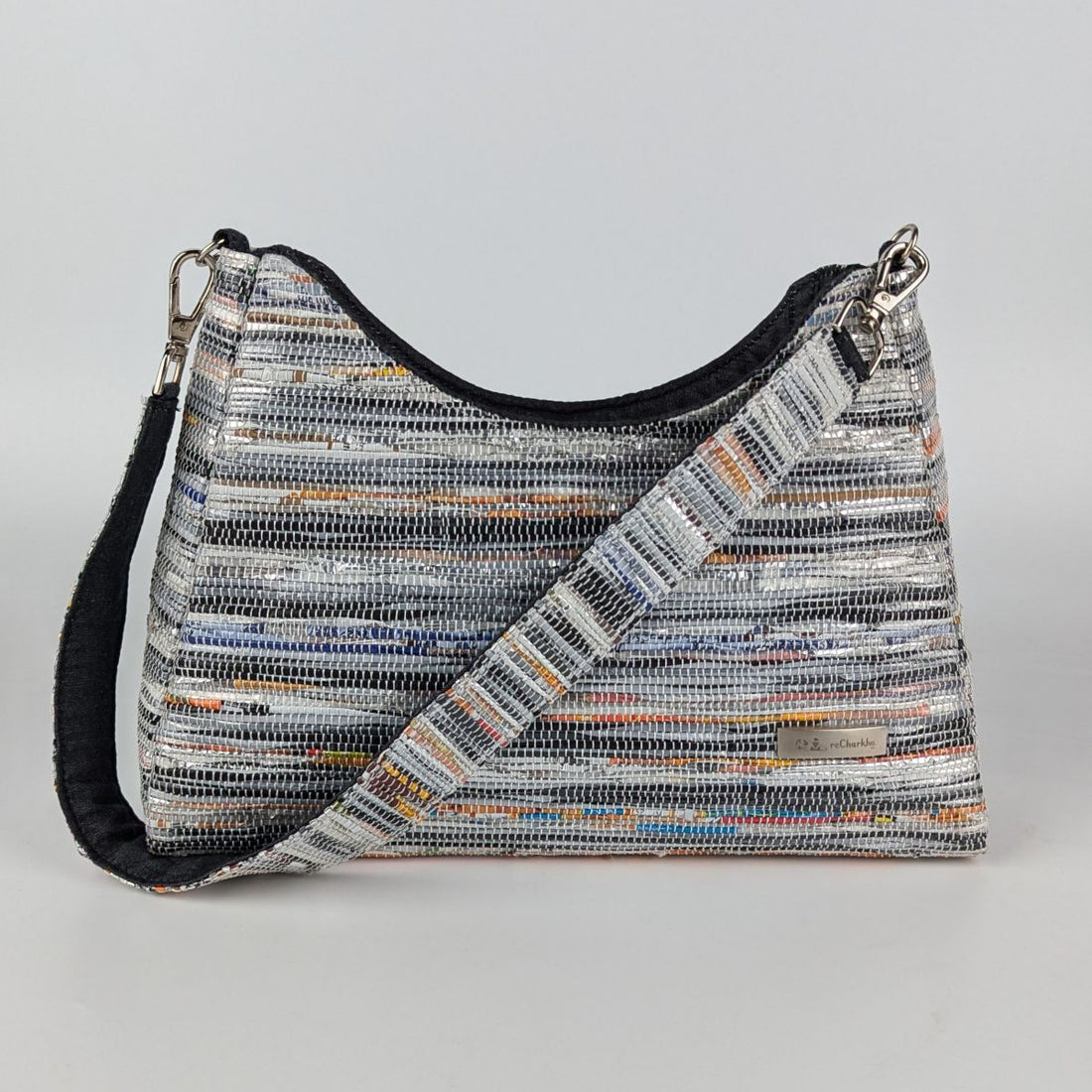 Multicolored Shimmery Striped Upcycled Handwoven Baguette Bag (BTB0125-011) PS_W