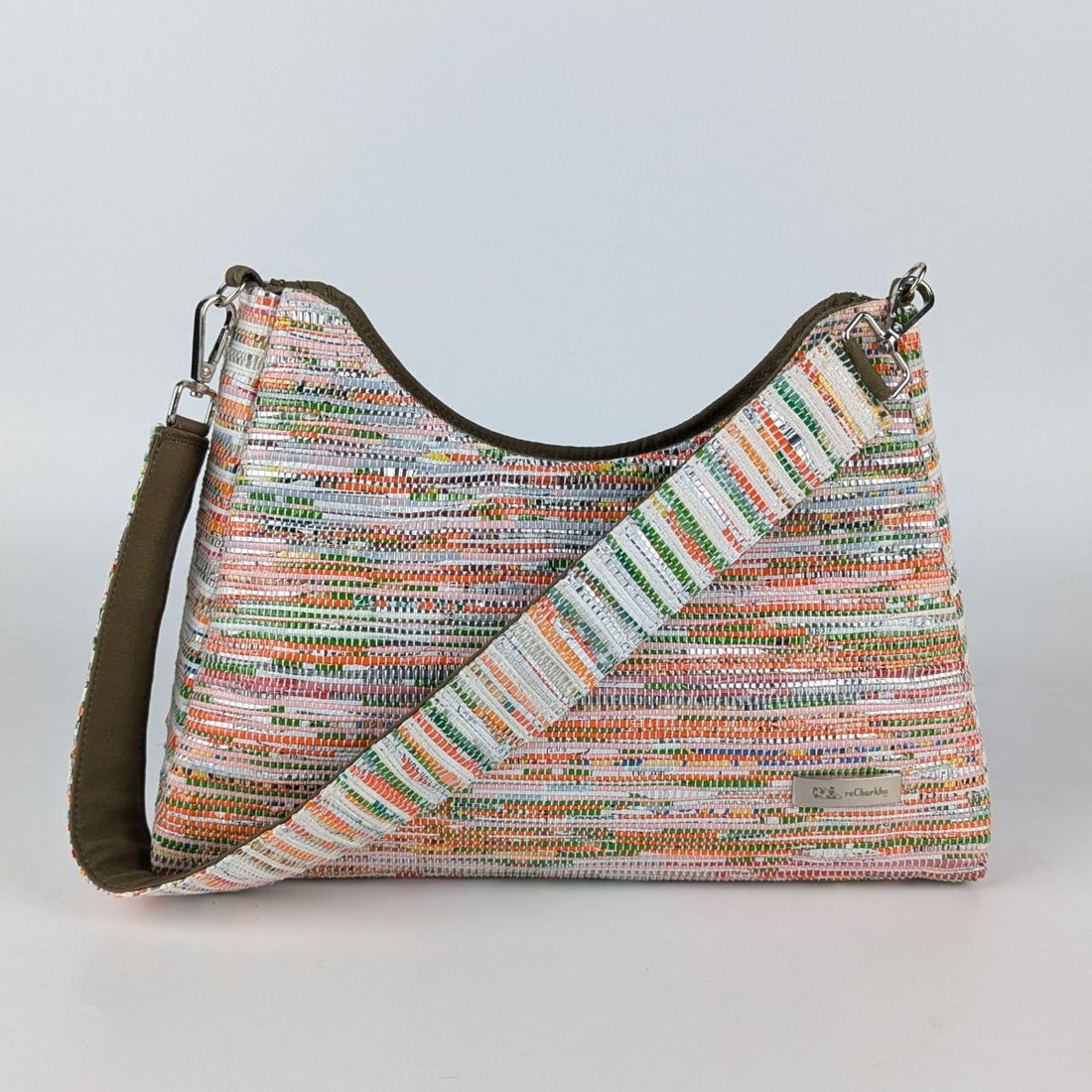 Multicolored Shimmery Striped Upcycled Handwoven Baguette Bag (BTB0125-017) PS_W