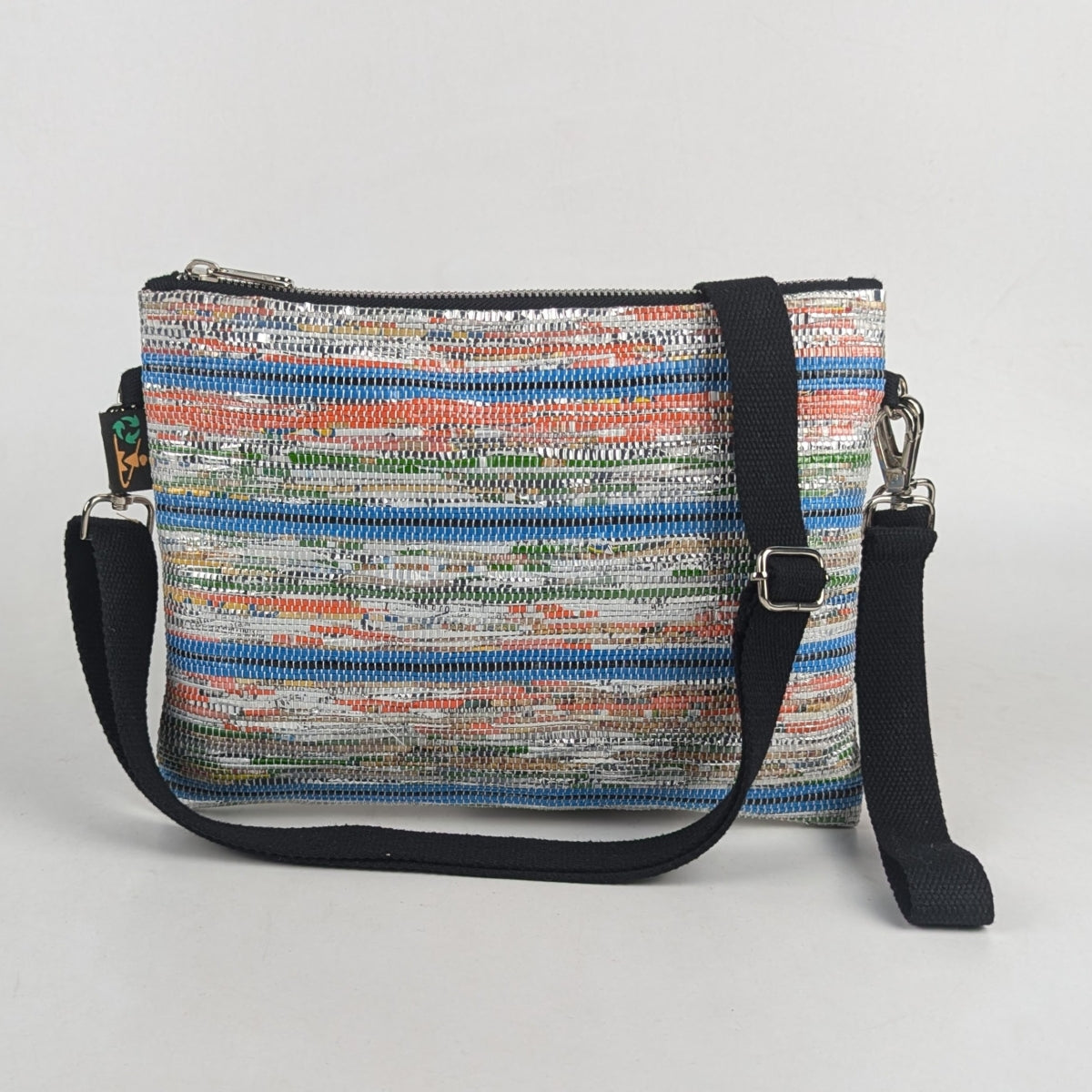 Multicolored Shimmery Striped Upcycled Handwoven Sling Bag (SI0325-001) PS_W