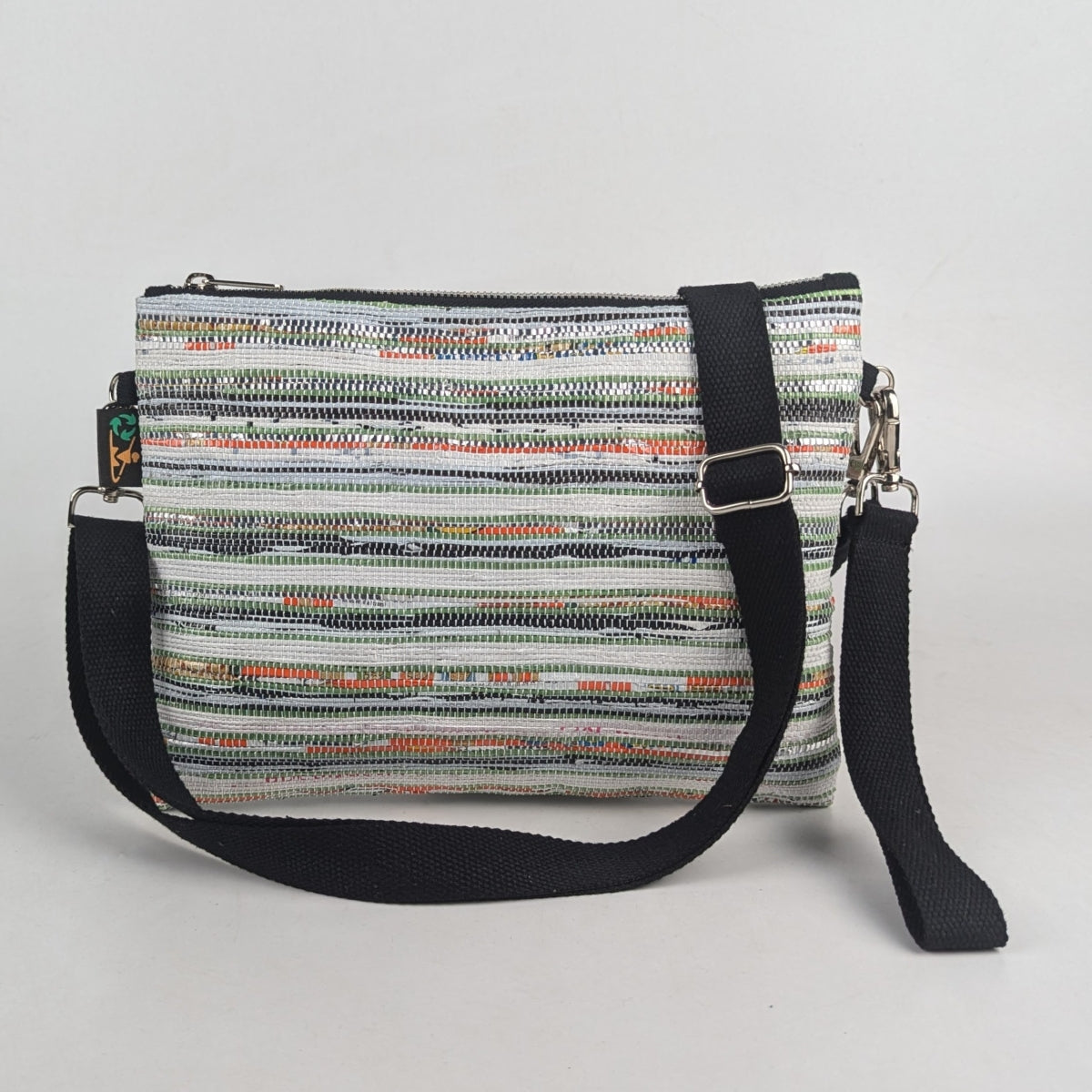 Multicolored Shimmery Striped Upcycled Handwoven Sling Bag (SI0325-002) PS_W