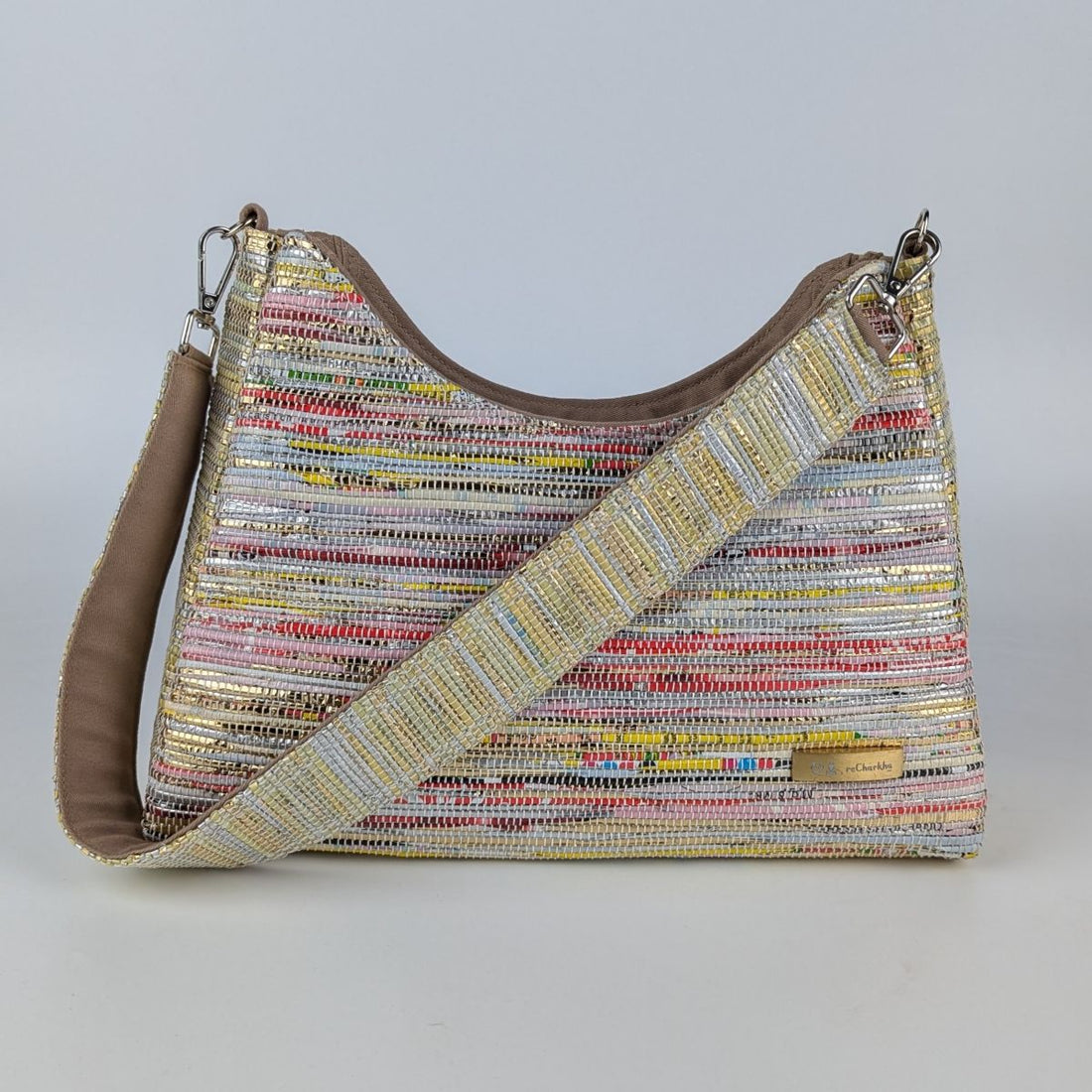 Multicolored Shimmery Upcycled Handwoven Baguette Bag (BTB0125-019) PS_W