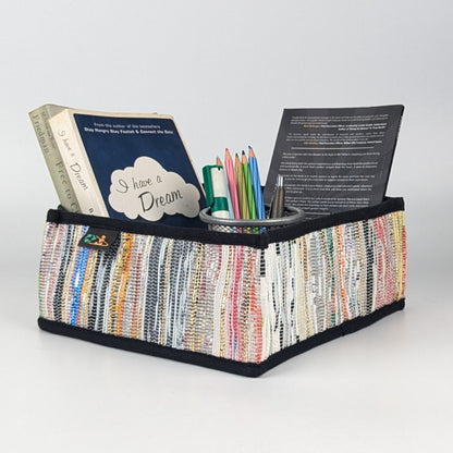 Multicolored Shimmery Upcycled Handwoven Collapsible Storage Basket Small (CSBS0125-001) PS_W