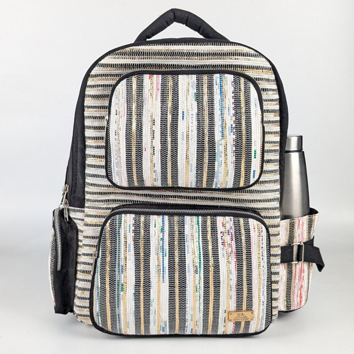 Multicolored Shimmery Upcycled Handwoven Commuter Backpack (CBP0624-004) PS_W