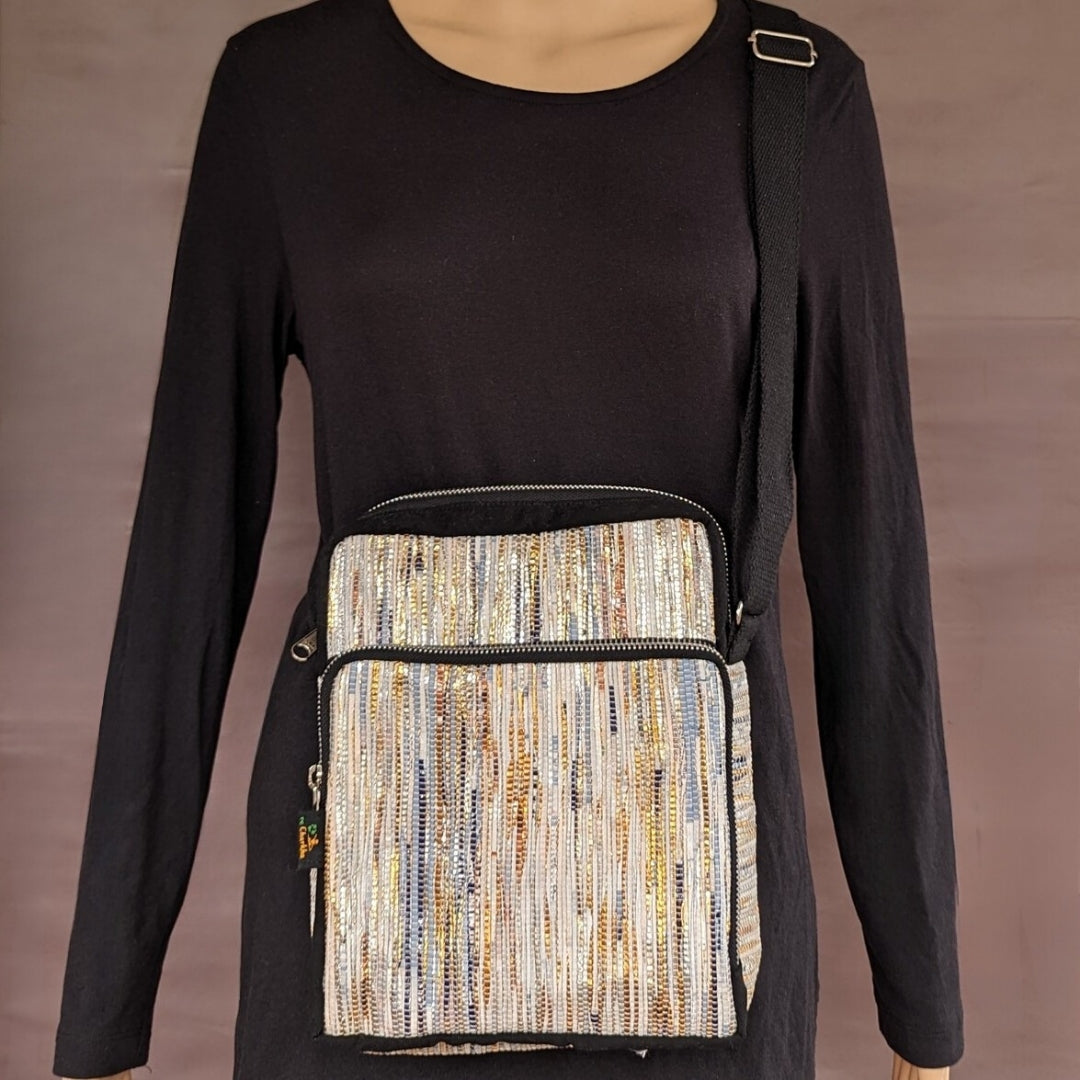 Multicolored Shimmery Upcycled Handwoven Cross Body Sling (CBS0824-005) PS_W