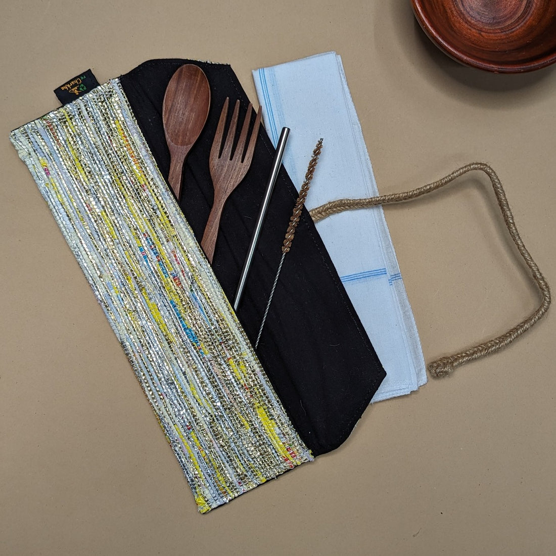 Multicolored Shimmery Upcycled Handwoven Cutlery Kit (CK0824-013) PS_W