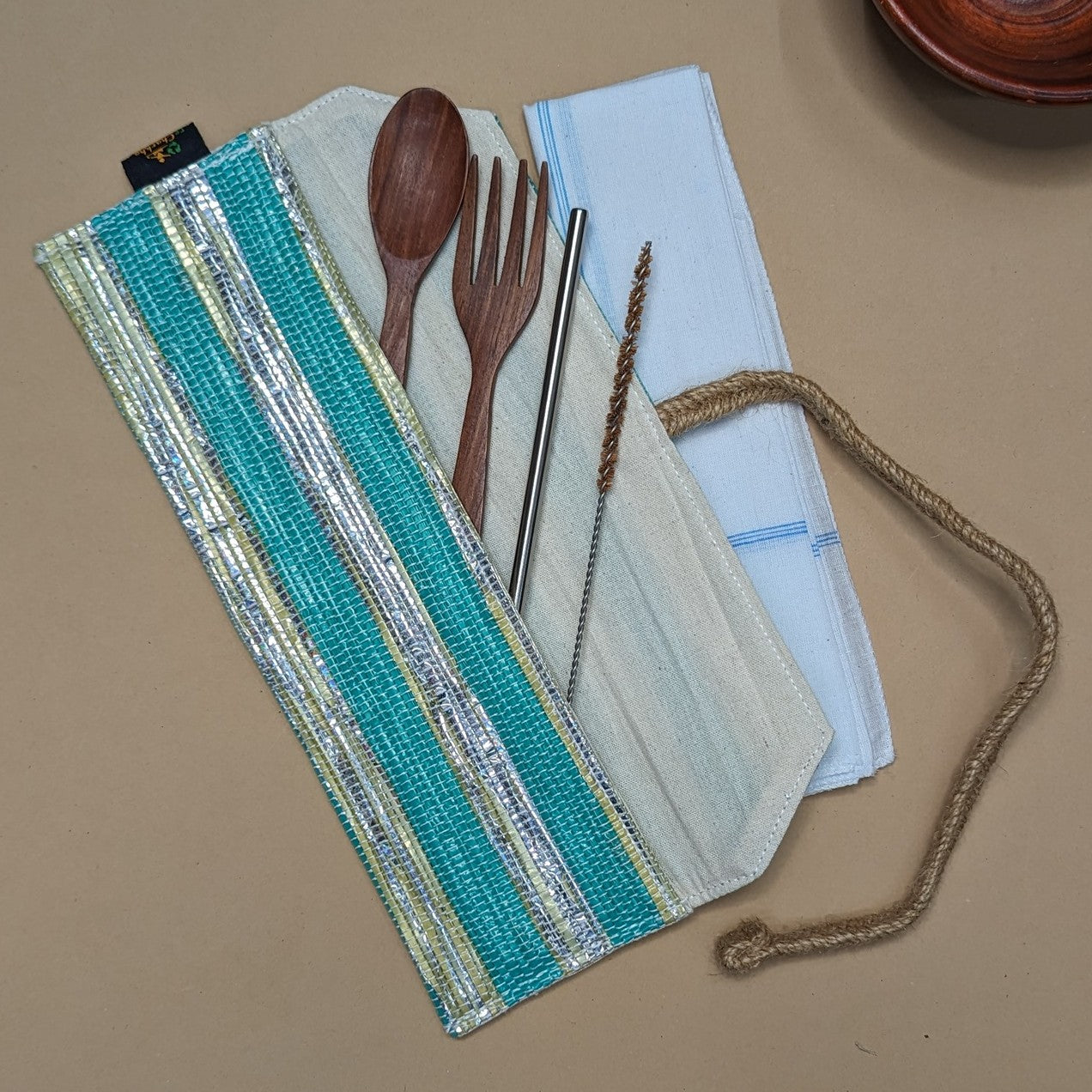 Multicolored Shimmery Upcycled Handwoven Cutlery Kit (CK0824-014) PS_W