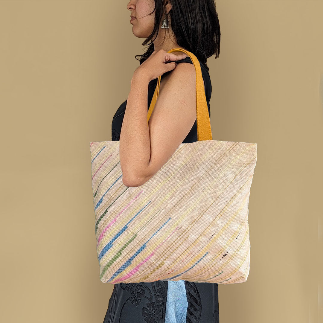 Multicolored Shimmery Upcycled Handwoven Designer Beach Bag (BBD1124-001) PS_W