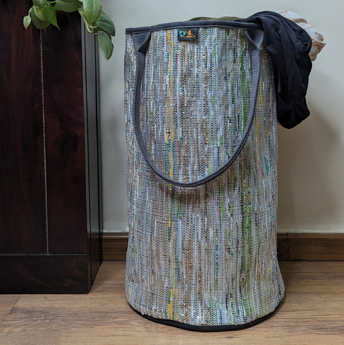 Multicolored Shimmery Upcycled Handwoven Laundry Bag (LBG0824-005) PS_W