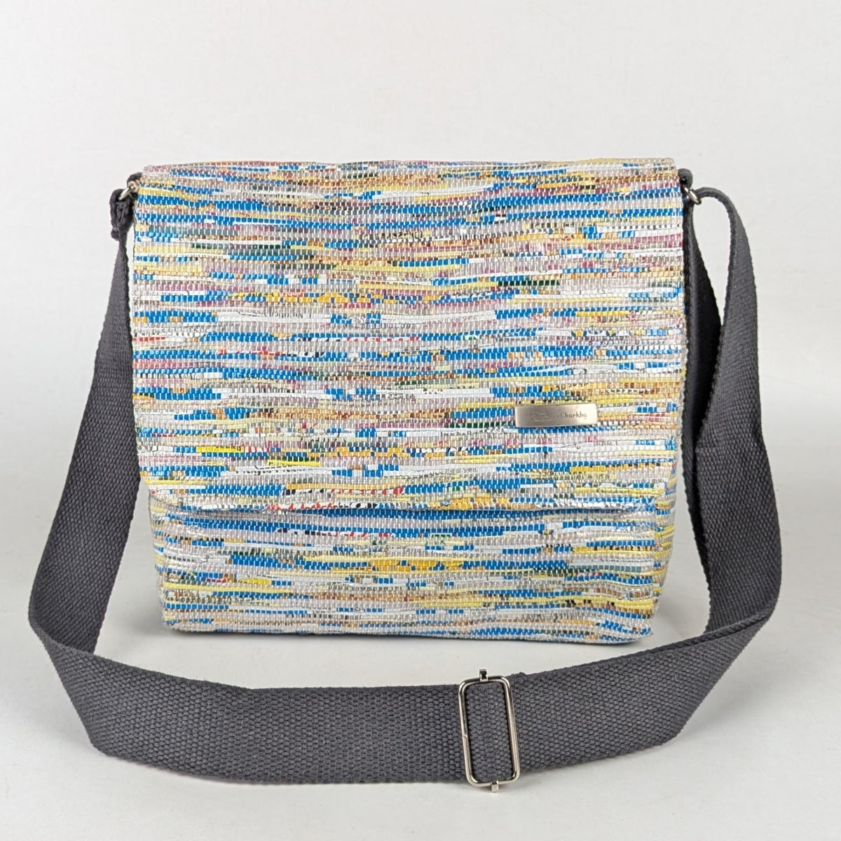 Multicolored Shimmery Upcycled Handwoven Messenger Bag (MB1224-025) PS_W