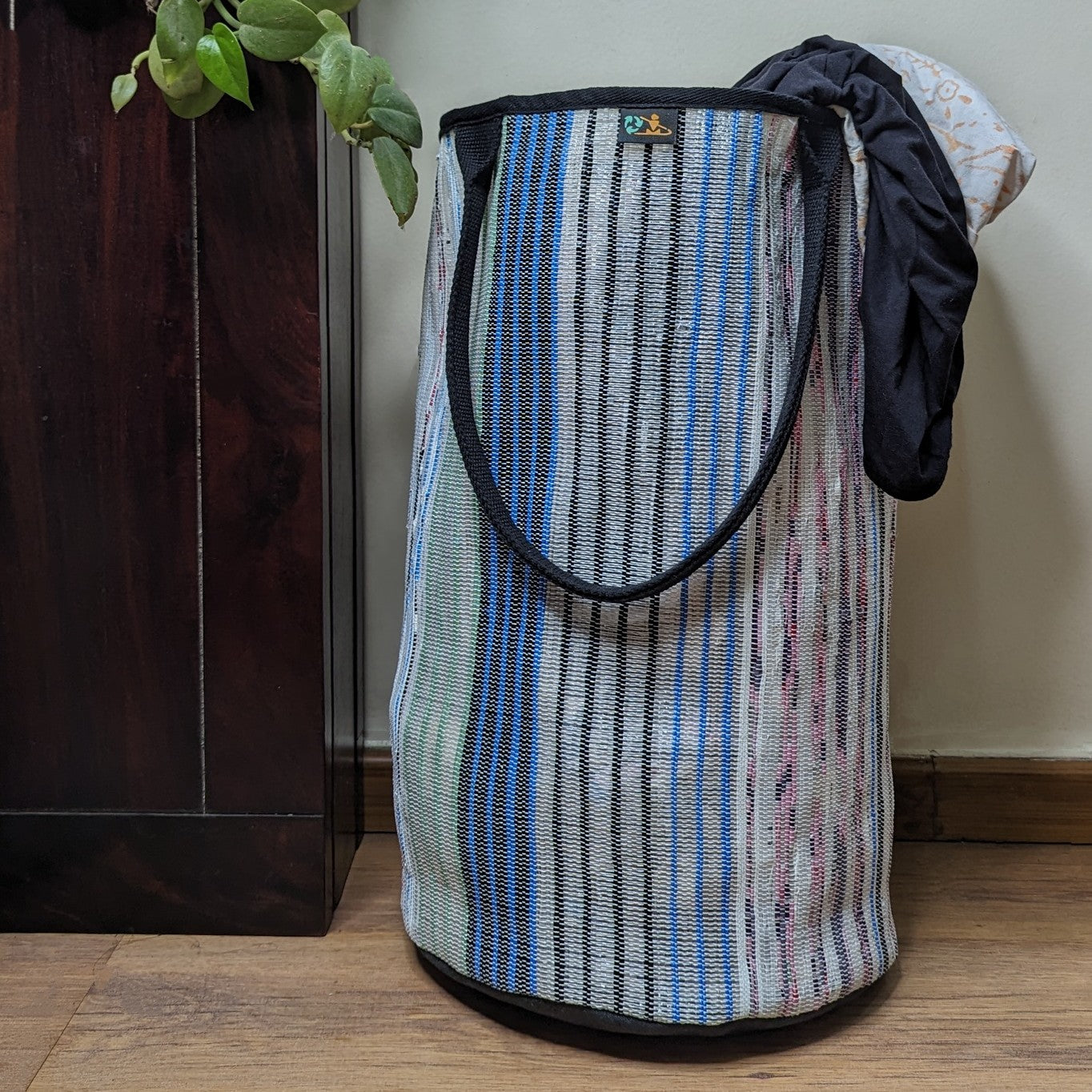 Multicolored Striped Upcycled Handwoven Laundry Bag (LBG0824-008) PS_W