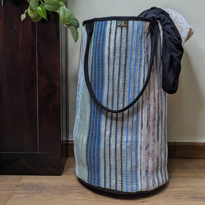 Multicolored Striped Upcycled Handwoven Laundry Bag (LBG0824-008) PS_W