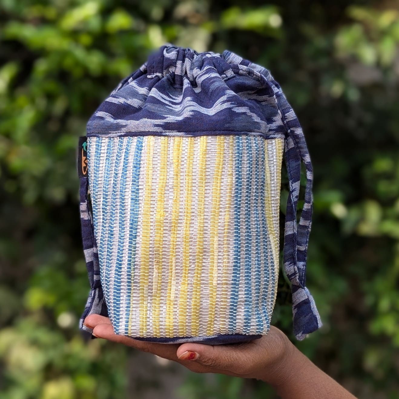 Multicolored Striped Upcycled Handwoven Potli Bag (P1124-014) PS_W