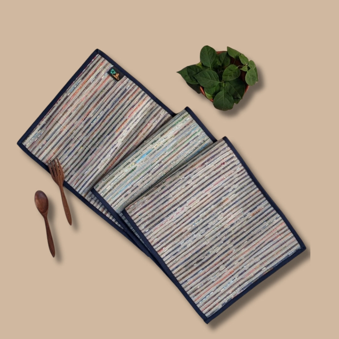 Multicolored Striped Upcycled Handwoven Table Runner (TR1224-005) PS_W 