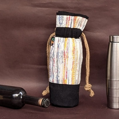 Multicolored Striped Upcycled Handwoven Wine Bottle Holder (WB1224-005) PS_W