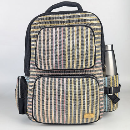 Multicolored with Shimmery Stripes Upcycled Handwoven Commuter Backpack (CBP0624-007) PS_W