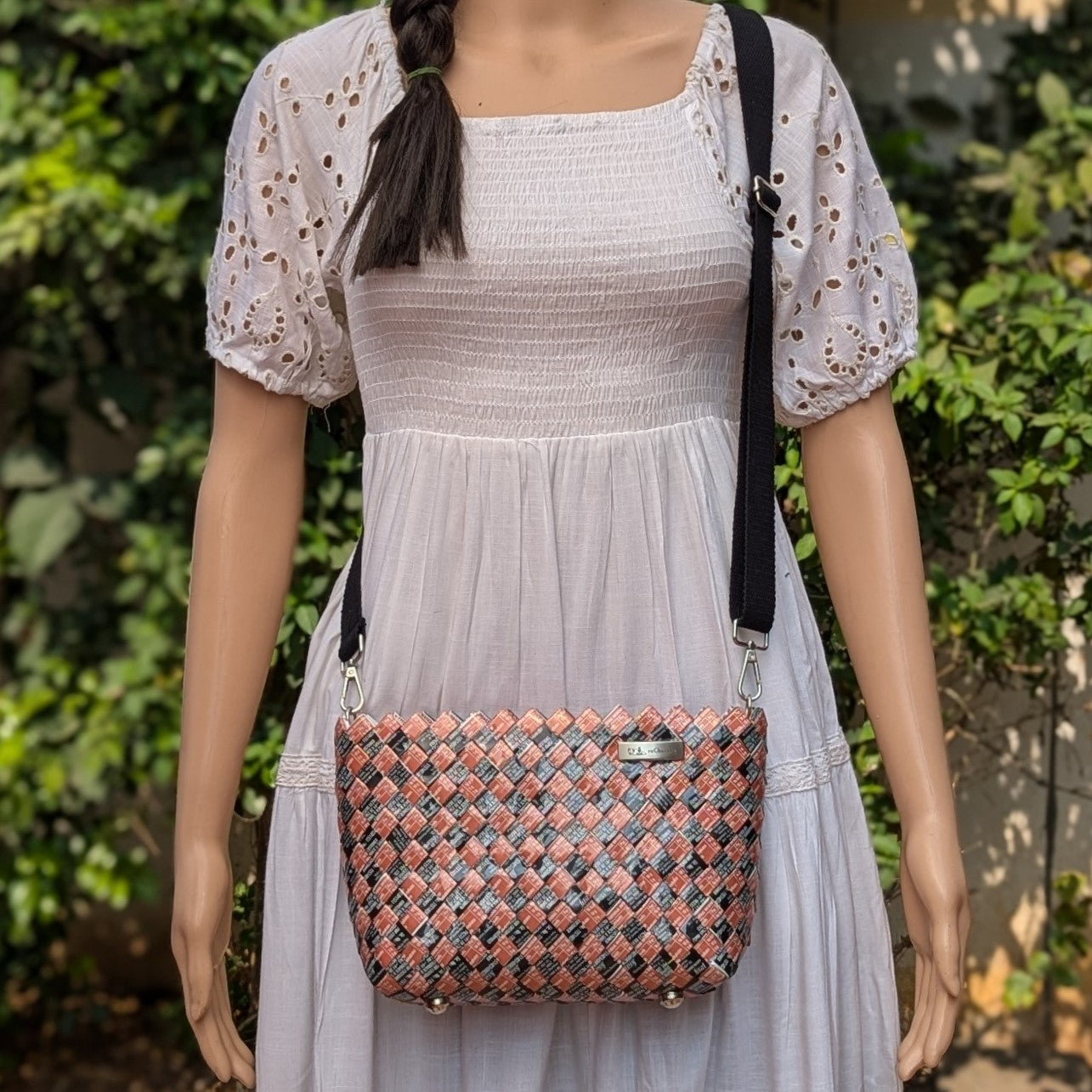 Orange Black Designer Origami Handcrafted Basketry Sling (NBB1124-011) PS_W