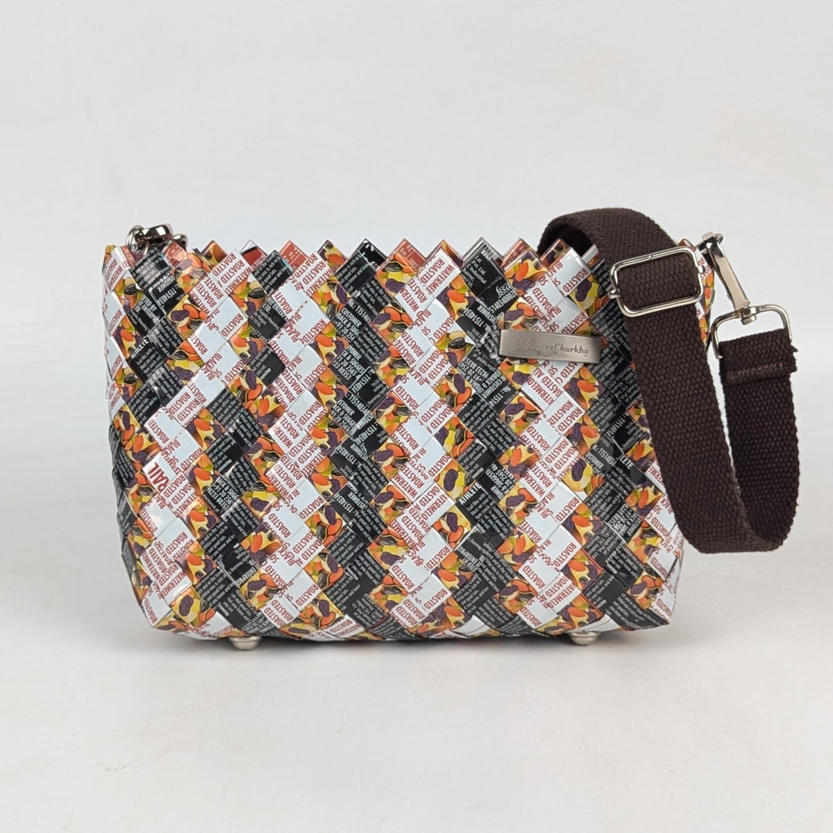 Orange Brown White Upcycled Origami Handcrafted Basketry Sling (NBB0824-003) PS_W