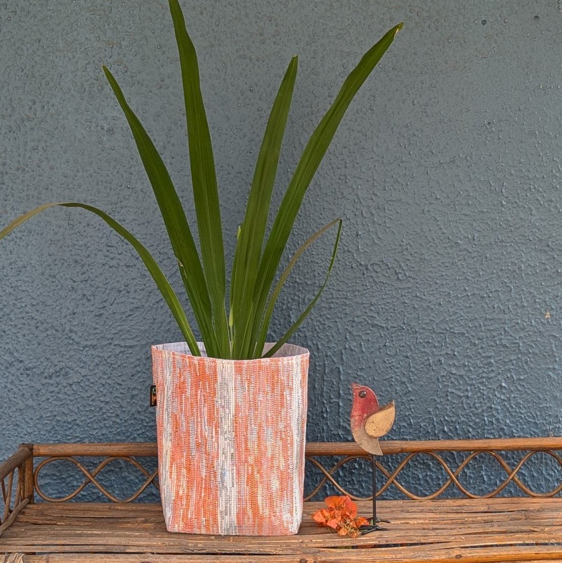 Orange White Upcycled Handwoven Grow Pot Big (GPB1224-010)