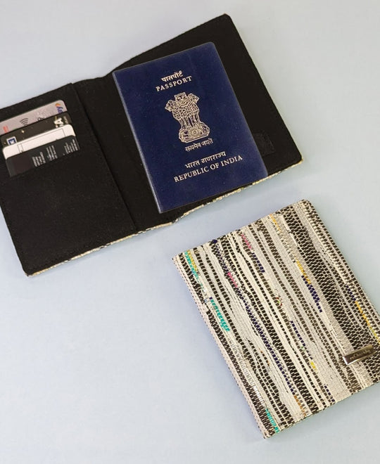 (PC0224-103) Amazon Wrappers with Silver Pinstripes Upcycled Handwoven Passport Cover