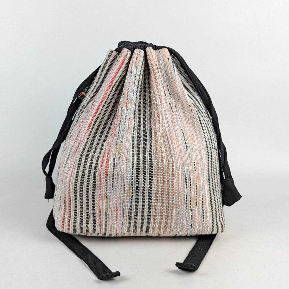 Non-Shimmery Red Black Striped Upcycled Handwoven Light Backpack (NLBP1124-010) PS_W