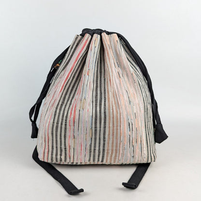 Non-Shimmery Red Black Striped Upcycled Handwoven Light Backpack (NLBP1124-010) PS_W