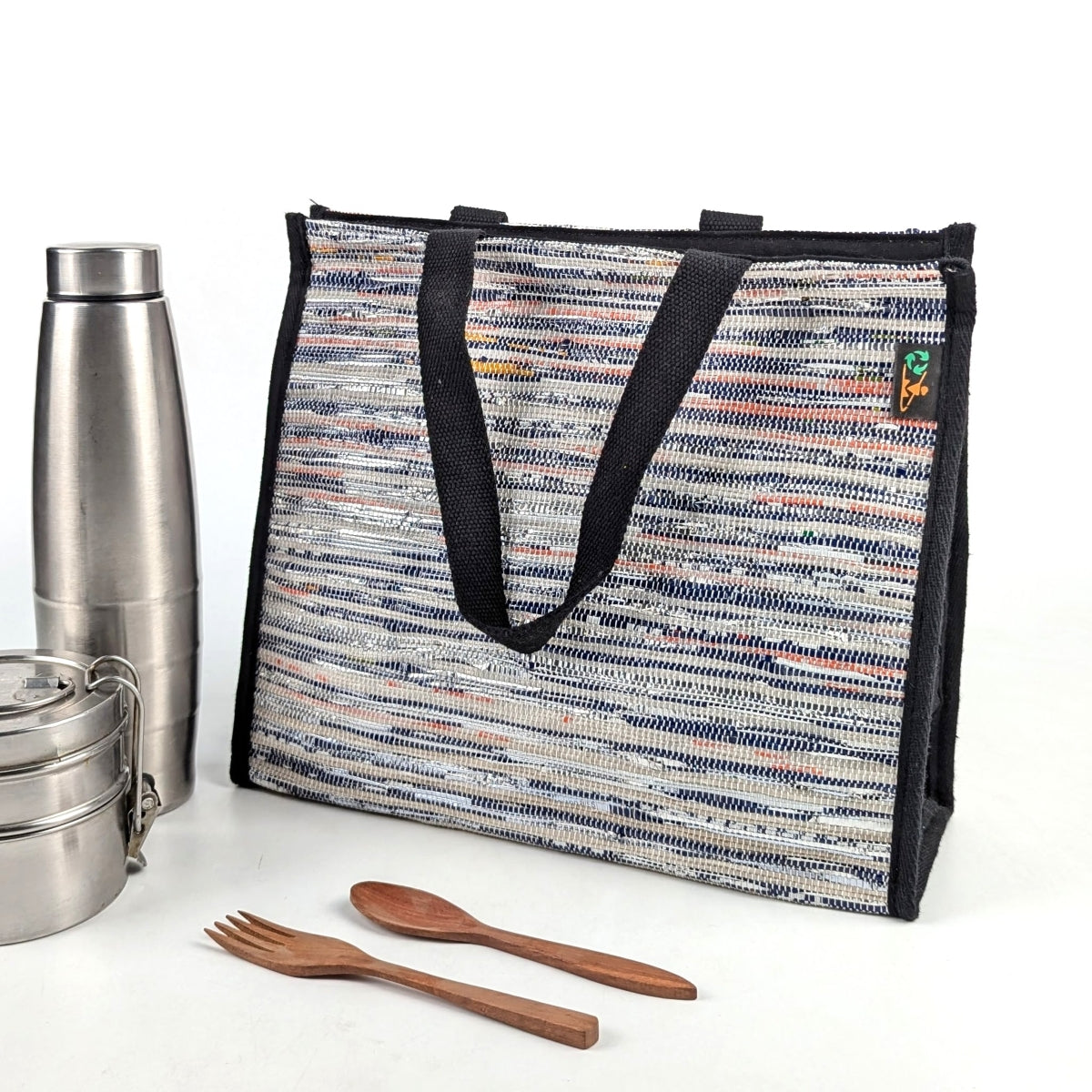 Red Blue White Upcycled Handwoven Lunch Bag (LB0824-013) PS_W