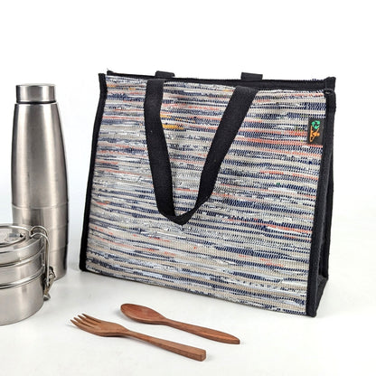 Red Blue White Upcycled Handwoven Lunch Bag (LB0824-013) PS_W