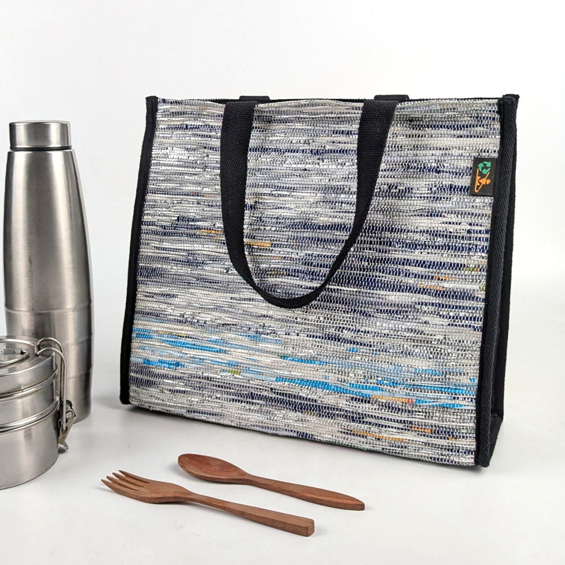 Multicolored Shimmery Upcycled Handwoven Lunch Bag (LB0824-018) PS_W