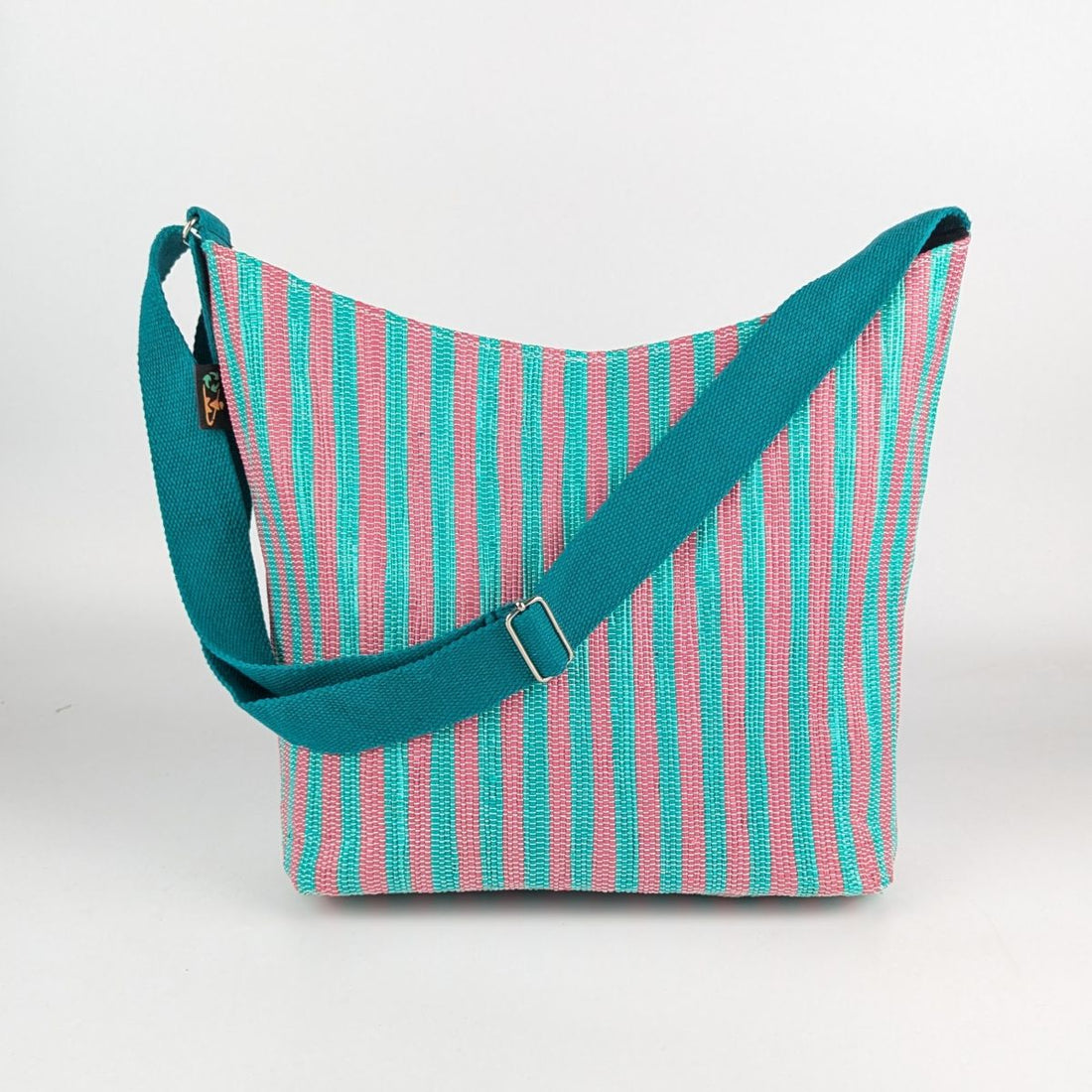 Pink Green Striped Upcycled Handwoven Eclipse Jhola Tote (EJ0125-010) PS_W