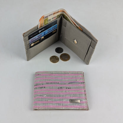Pink White Striped Upcycled Handcrafted Wallet (W0225-003) PS_W
