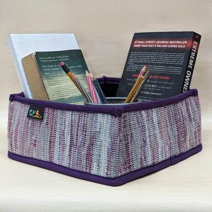 Purple and White Upcycled Handwoven Collapsible Storage Basket Small (CSBS0724-015) PS_W