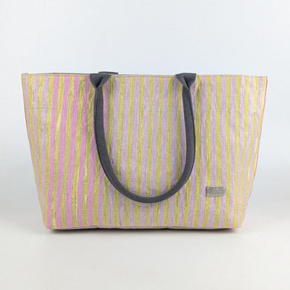RECRAFTED- Pink &amp; Yellow Stripes Upcycled Handwoven Office Tote (ROT0225-016) PS_W