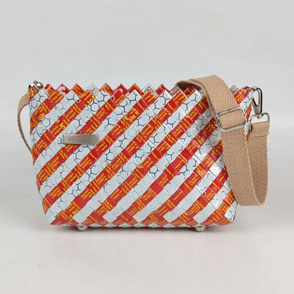 Red White Upcycled Origami Handcrafted Basketry Sling (NBB0824-008) PS_W