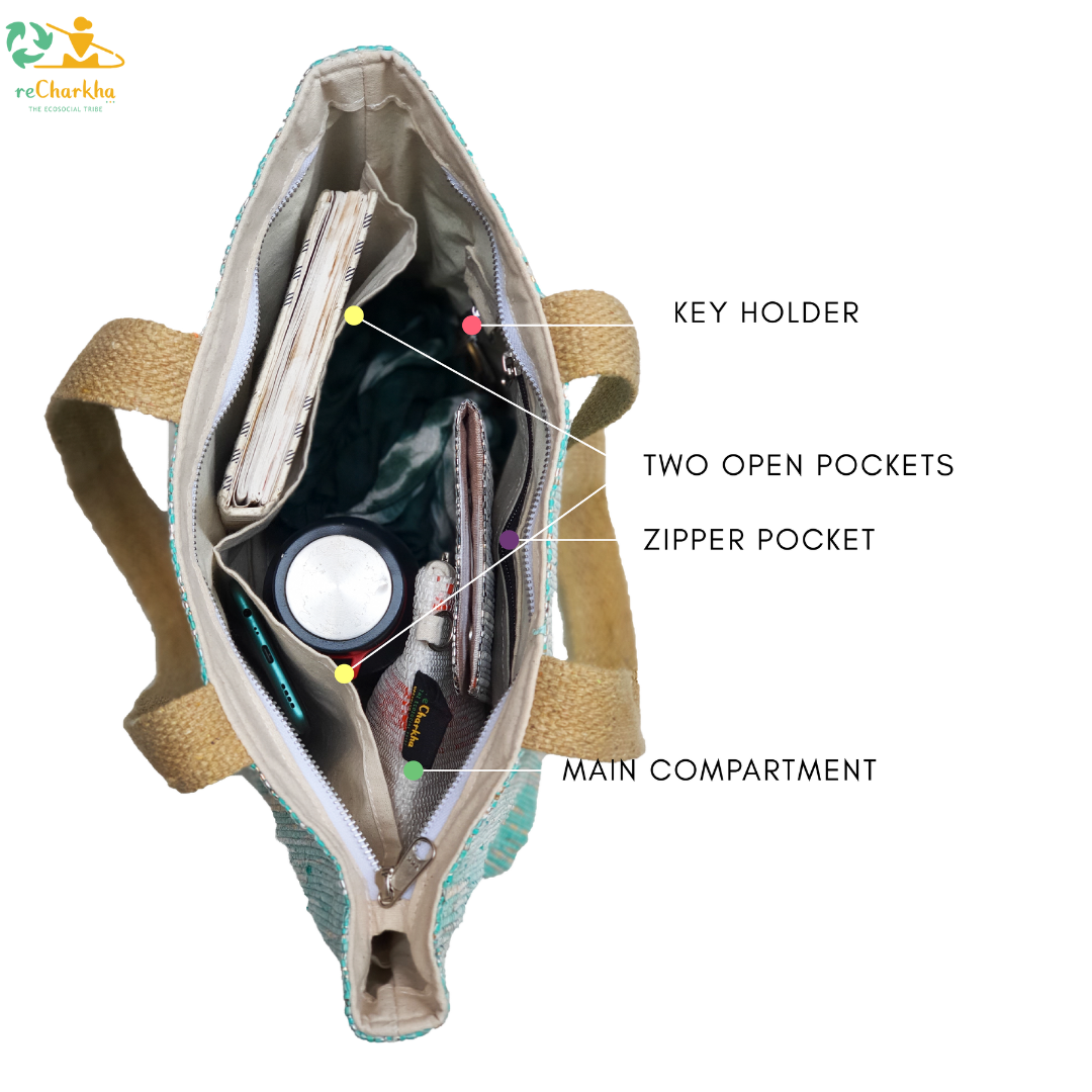 reCharkha Upcycled Handwoven Recycle Livelihoods Handcraft Shopper Tote Bag