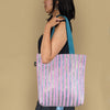Shimmery Blue and Pink Striped Waste Plastic Wrappers Upcycled Handwoven Shop N Go (SNG0524-009)