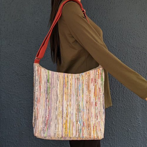 Shimmery Multicolored Plastic Wrappers Upcycled Handwoven Eclipse Jhola Tote (EJ0424-004) PS_W