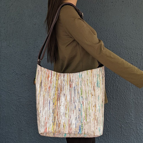 Shimmery Multicolored Plastic Wrappers Upcycled Handwoven Eclipse Jhola Tote (EJ0424-005) PS_W