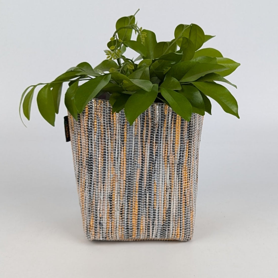 Shimmery Golden Black Handwoven Upcycled Small Grow Pot (GPS0125-004) PS_W